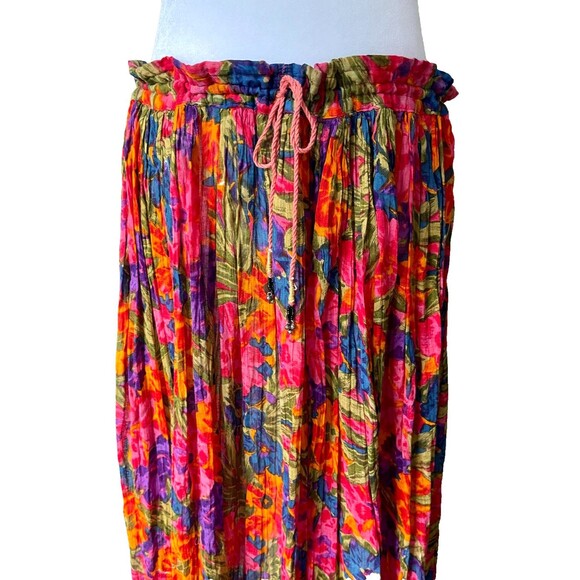 Vintage 80s Short Circuit Floral Maxi Skirt One Size Cotton Boho Hippie Tropical - Picture 2 of 13